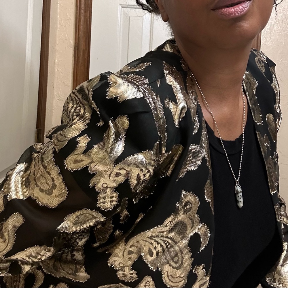 David Rose Vtg Black and Gold Floral Blazer Sm - Picture 8 of 15